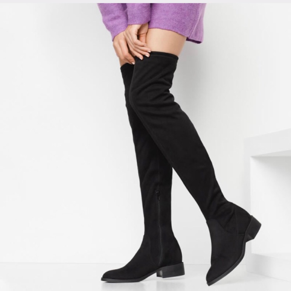 Aldo Black Faux Suede Thigh High Boots